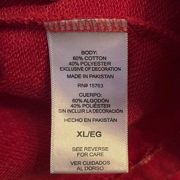 Champion Cherry Red Logo Print Sweatshirt Short Style XL Cotton Blend Streetwear - Picture 7 of 9